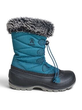 Kamik Kids Waterproof Winter Snow Boots Faux Fur Black Teal Blue Girls Size 4